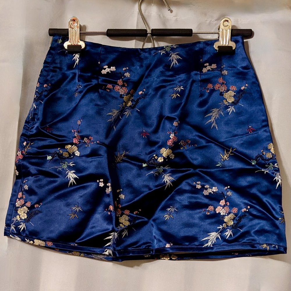 EUC Chinese "Silk" Brocade Miniskirt (Blue)